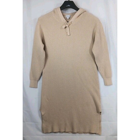 The Drop Sweater Dress Women's Size Medium Tan Hooded Slits Both Sides - Picture 1 of 7